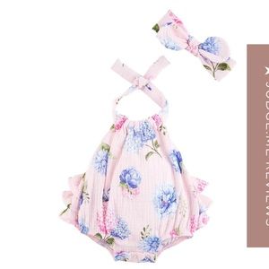 NWT Mudpie Hydrangea Bubble and Headband 6-9 Months